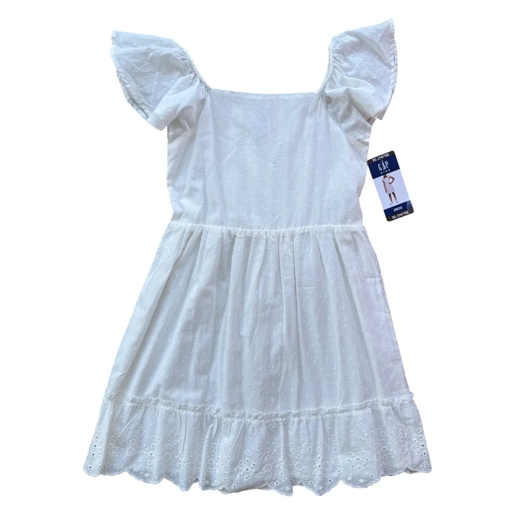 NWT GAP Kids Girls XL 14/16 White Eyelet Flutter Sleeve Tiered Dress